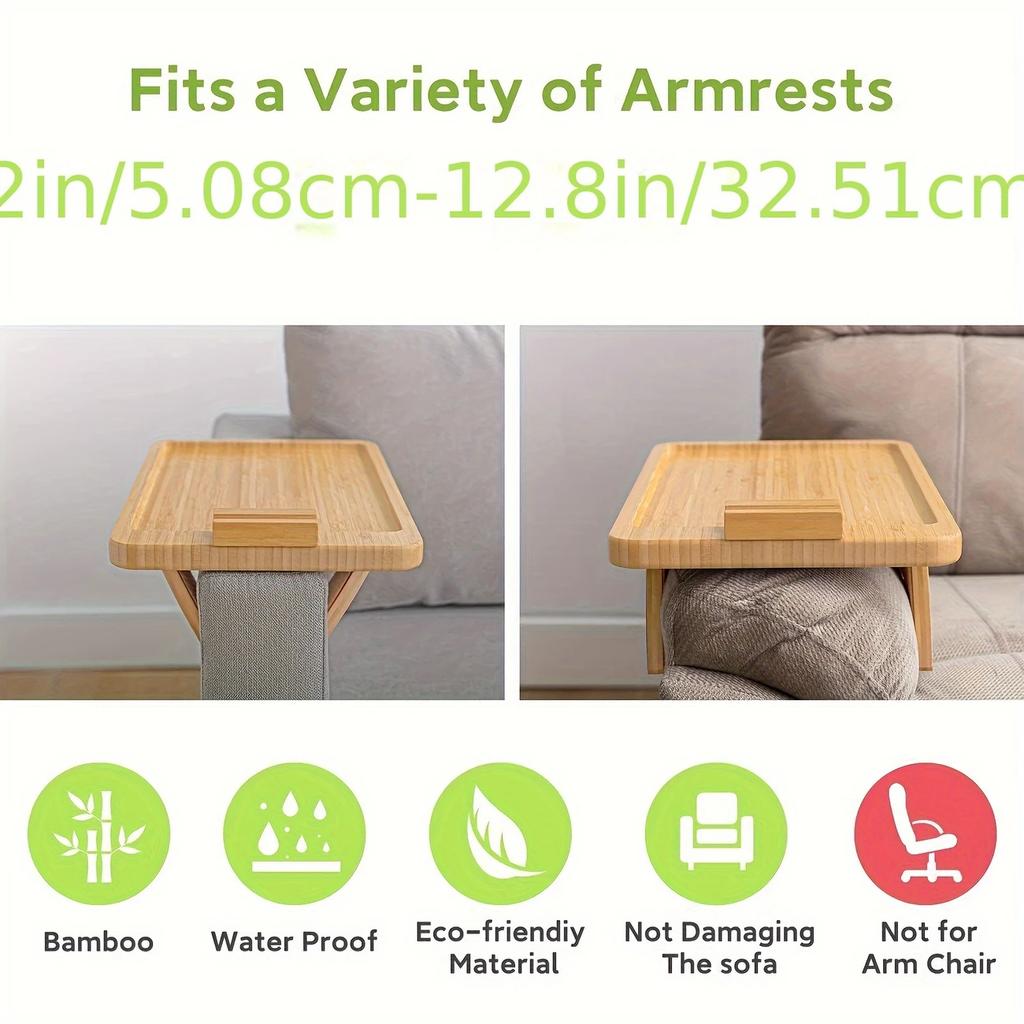 Bamboo Sofa Tray Table Clip On Side Table Couch Arm With Phone Holder