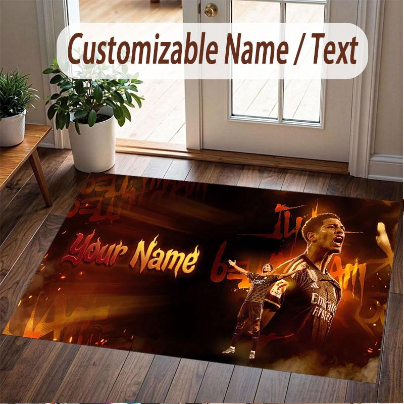Custom Rug Jude Bellingham Pattern Print Name Text Soft Non‑Slip Floor Carpet for Home Indoor Decoration