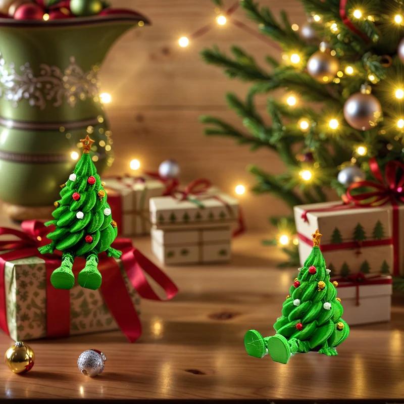 1PC-3D Printed Christmas Cute Desktop Ornaments, Creating a Christmas Atmosphere, Colorful Joint Movable Shaped Ornaments