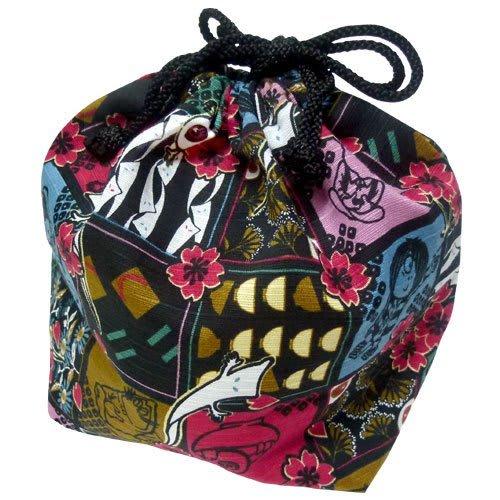 Gegege no Kitaro Drawstring Pouch (Japanese Pattern, Black)