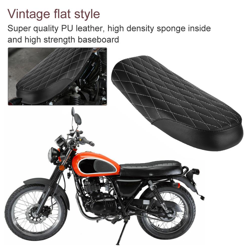 PU Leather Flat Vintage Style Motorcycle Seat Cushion Saddle Fit For CB CL AX100 CG125 Black