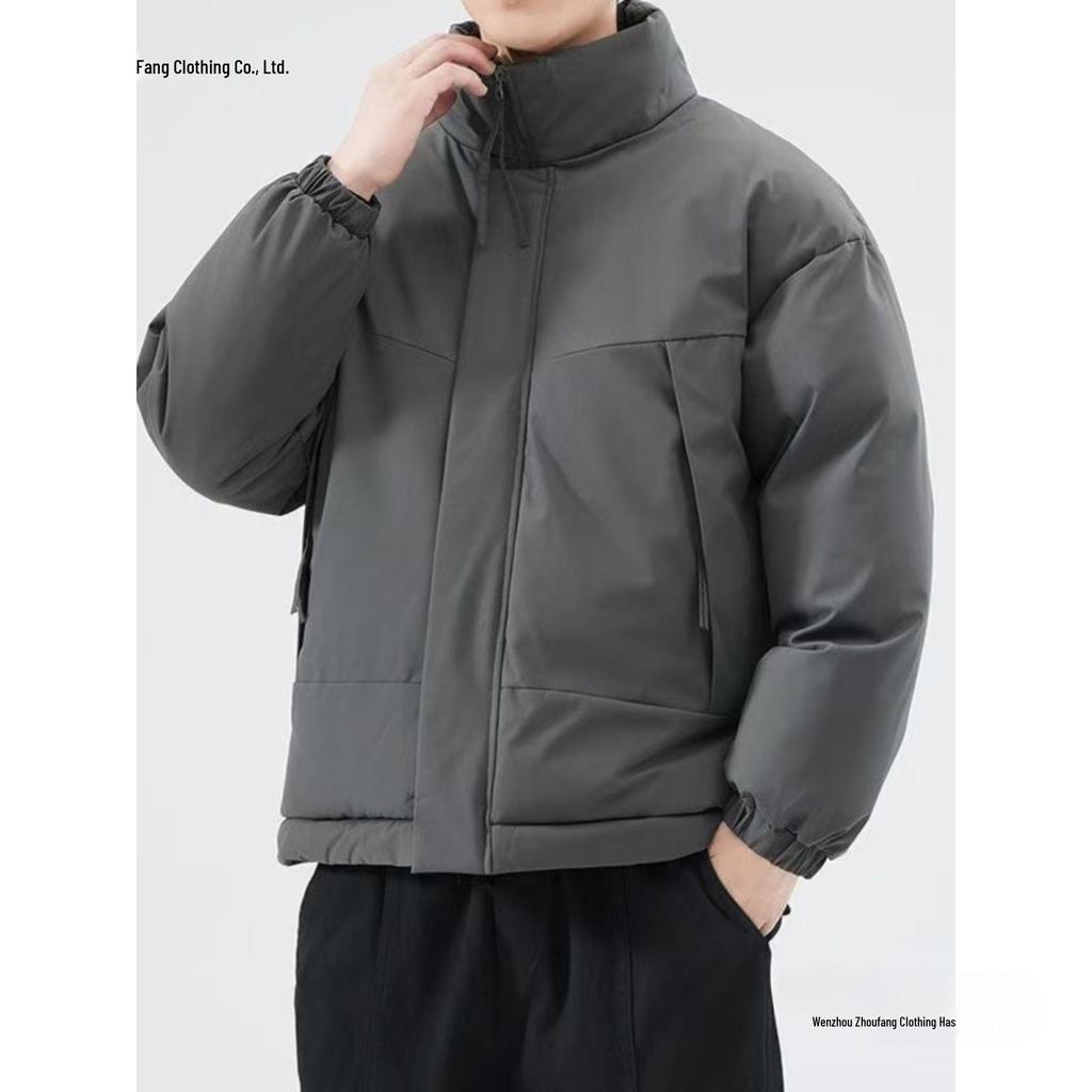 Men's Stand Collar Warm Cotton Jacket - Casual, Trendy, Thickened for Autumn/Winter
