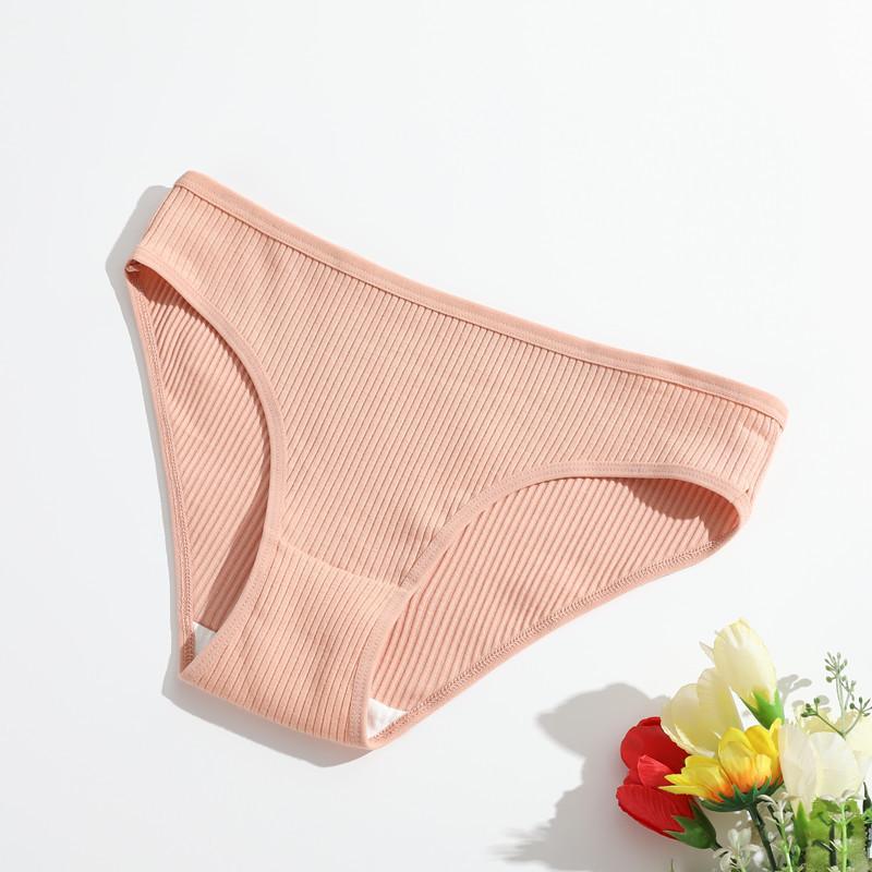 Pure Cotton Threaded Women'S Briefs, Solid Color Low Waist Comfortable And Breathable Double-Layer Girls' Underwear, Sold Individually