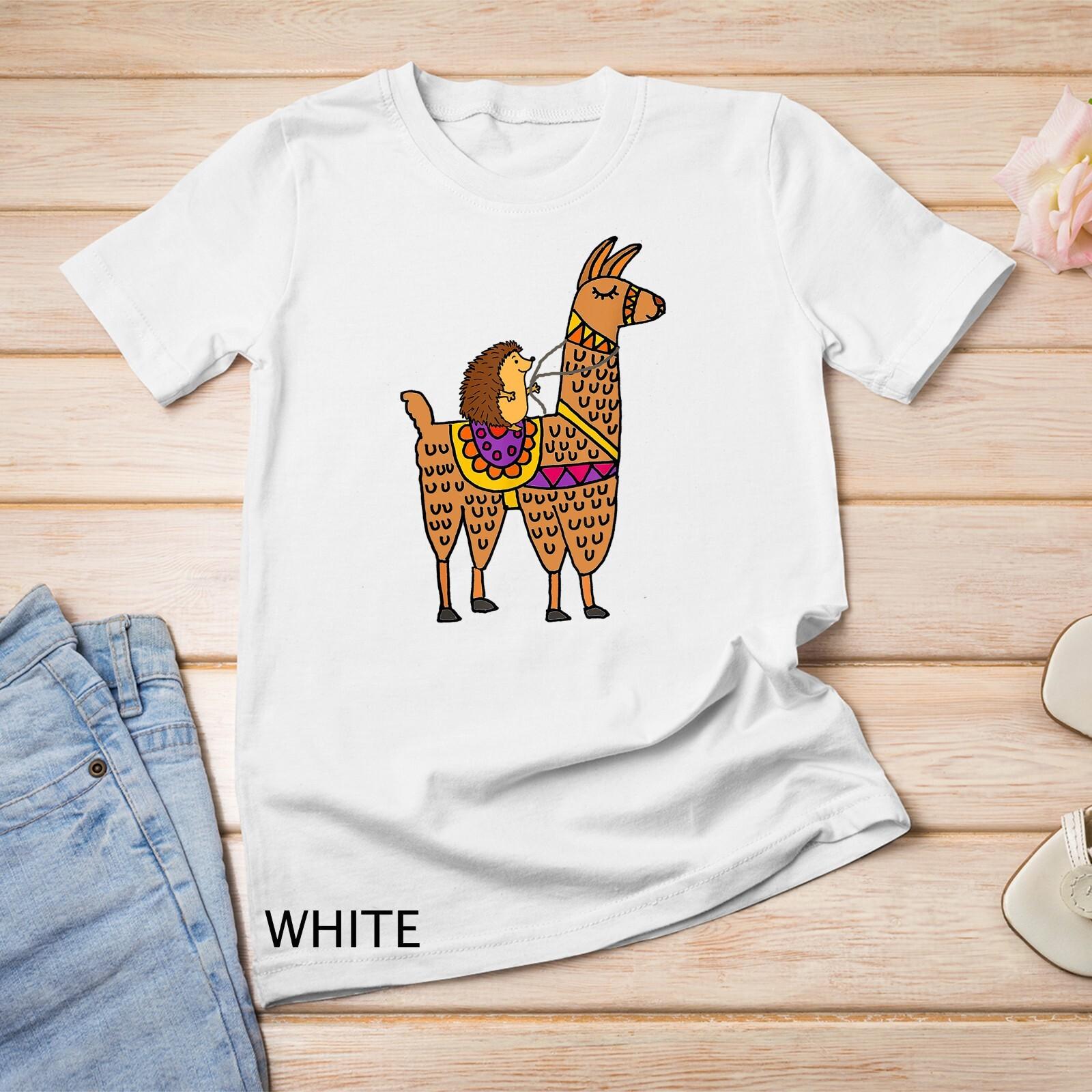 Funny Hedgehog Riding Llama Unisex T-Shirt Mens Womens Tees Top S
