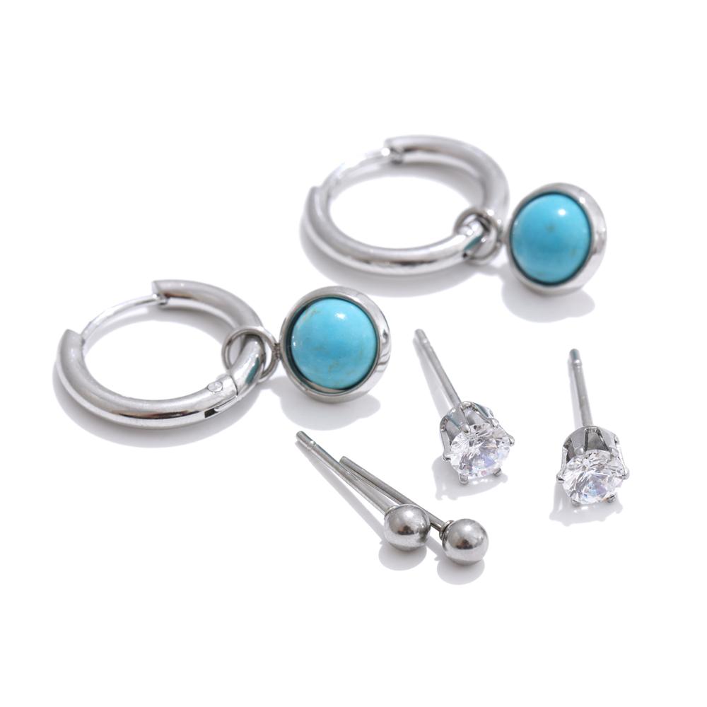 

Yhpup 2025 Daily Zirconia Stone Round Heart Triangle Earrings Set for Women Stainless Steel Trending Versatile Jewelry Recommend