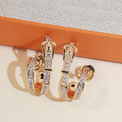 Two-tone Stud Earrings with Diamond Studs  Adding Rivet Elements Fashionable and Exquisite High-end Customized Gift