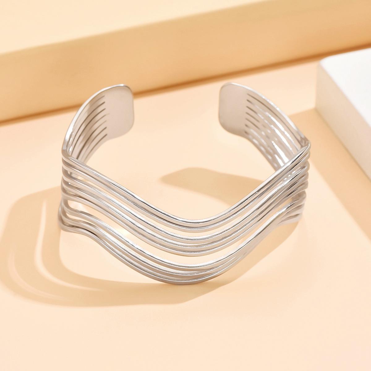 Stainless Steel Multi-layered Open Bangle - European & American Minimalist Design