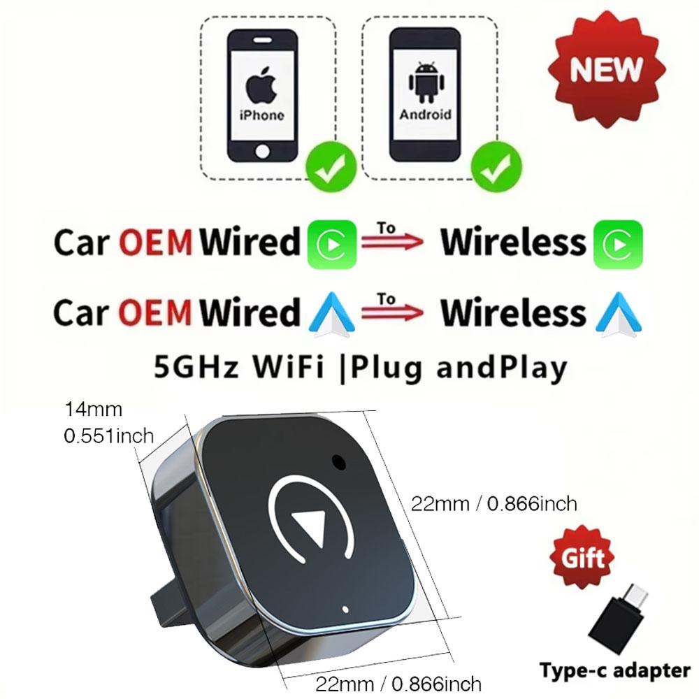 

Беспроводной адаптер Carplay для Android iPhone Auto 2 в 1, проводное подключение к беспроводному AI Box USB для Volvo Benz Mg Kia Chery VW