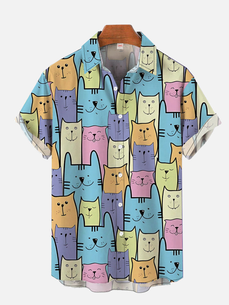 Men'S Cute Cat Printed Casual Shirt Daily Wear 3D Printing Classic Short Sleeve Shirt Fashion Hawaiian Shirts For Women Hrajuku