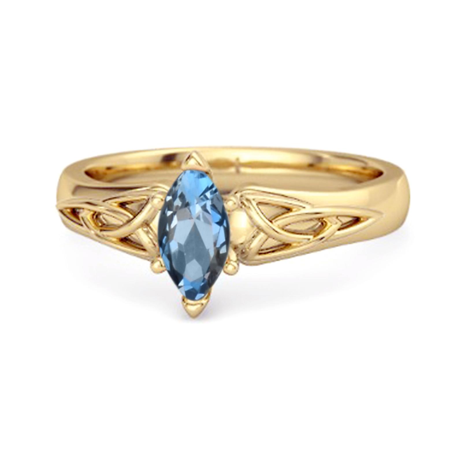 Celtic London Blue Topaz Ring 925 Sterling Silver Gold Vermeil Trinity Knot Band Ring 8 жёлтый