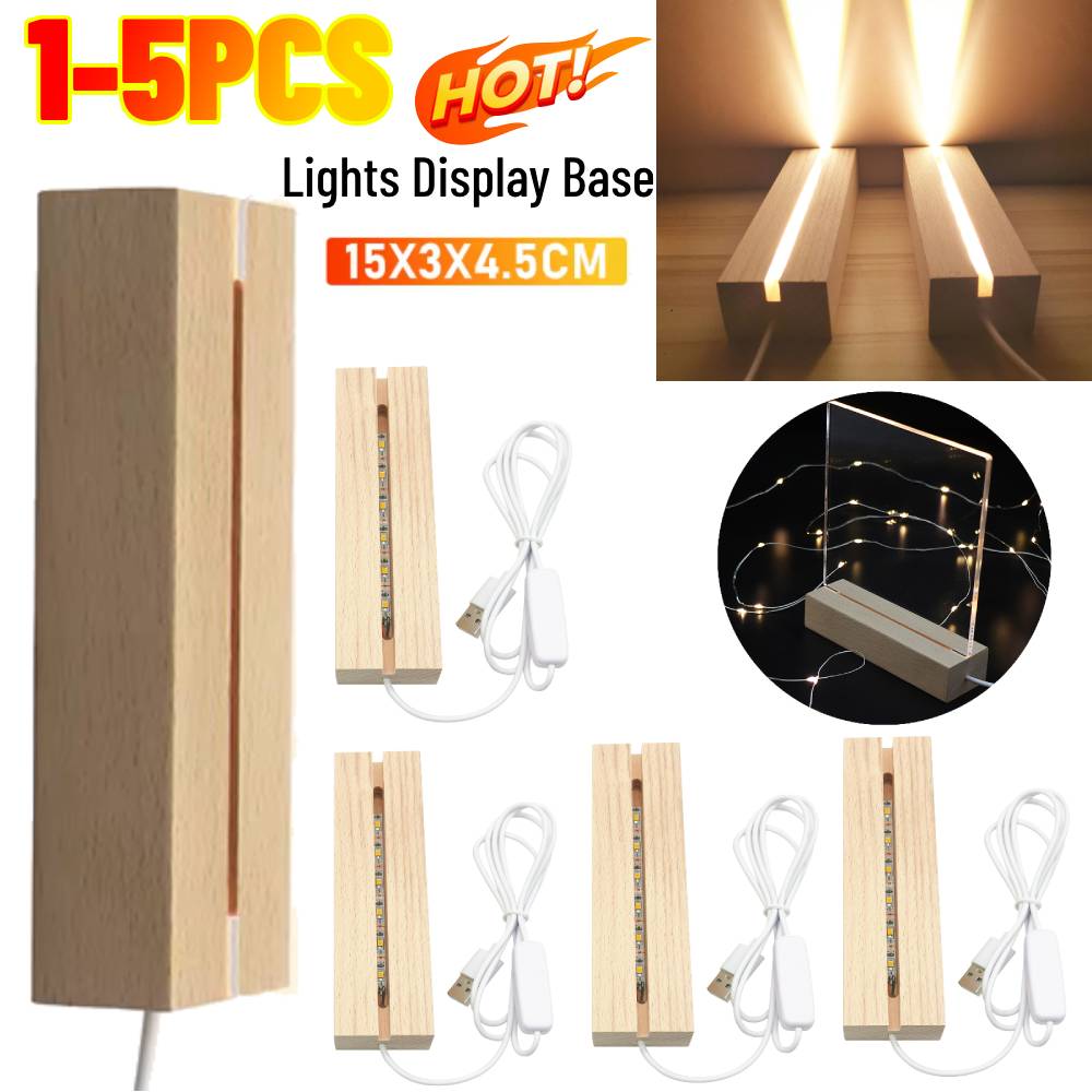 1-5PCS LED Wood Light Display Crystal Wooden Lighted Stand Acrylic Light Plate Base USB Wooden Base For Resin Art Lights 2025