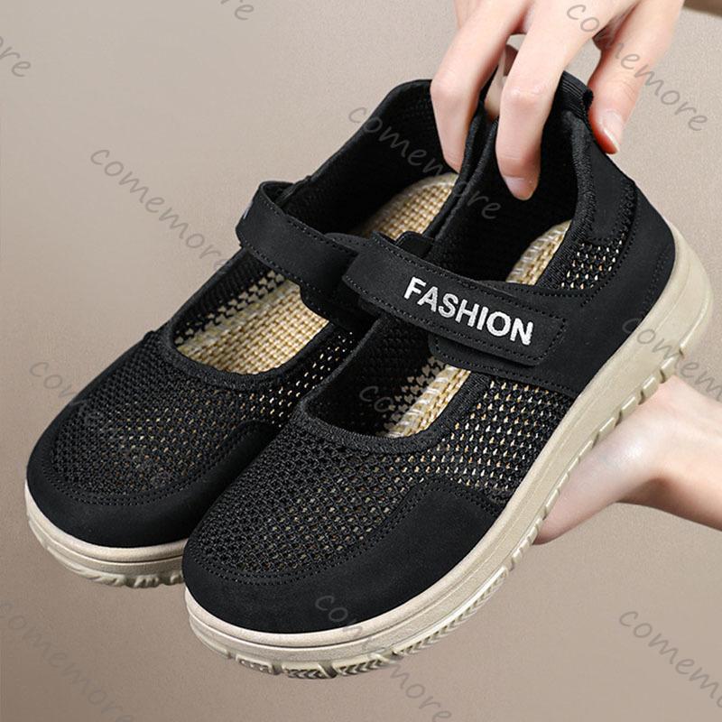 Comemore Women's Plus Size Flats Soft Sole Comfortable Mom Shoes Hollow Breathable Spring Summer Casual Outdoors Walking Shoes