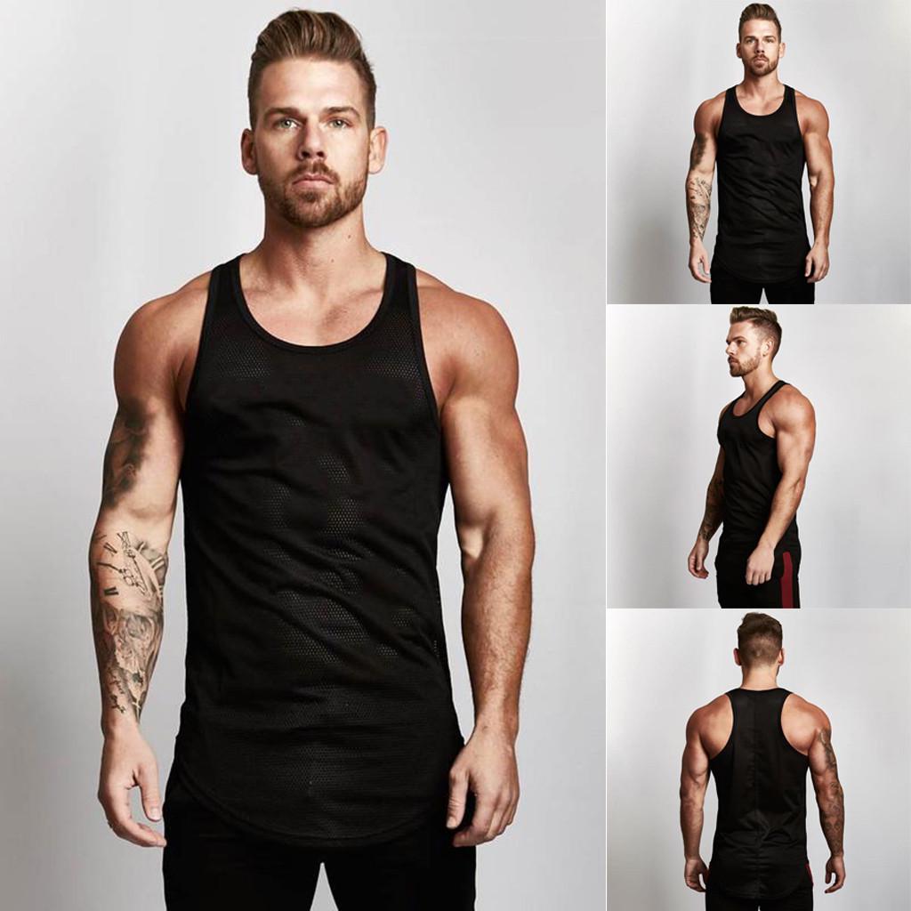 Men's Sleeveless Tank Top T-Shirt Mesh Breathable Bodybuilding Sport Fitness Ves