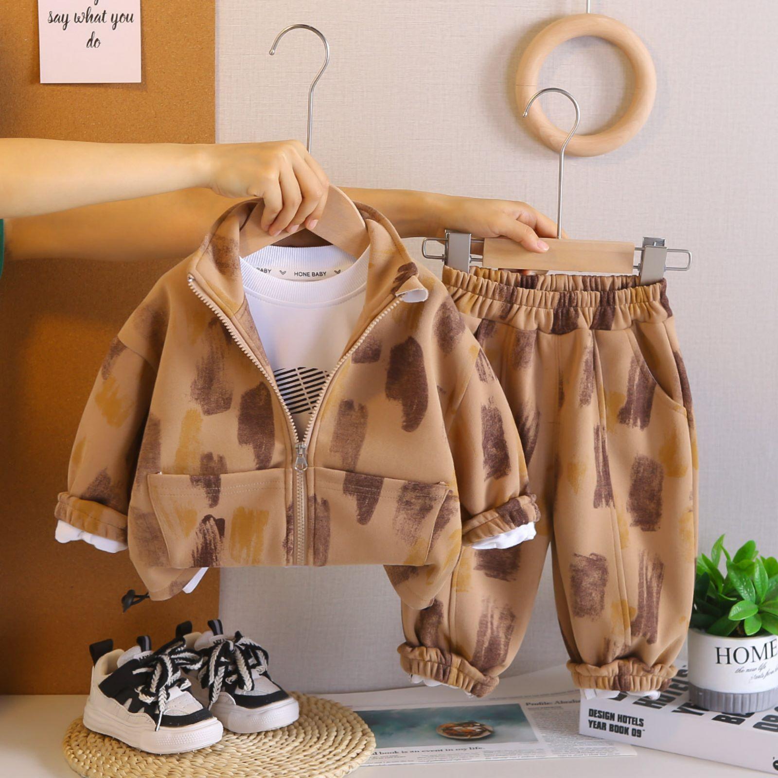 

Детский повседневный комплект с длинным рукавом, удобные наряды для повседневной носки 90 кофейный