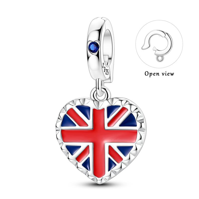Original 925 Sterling Silver Charms Bead National Flag Heart Pendants Fit Original Bracelet Necklace For Women DIY Jewelry Gift