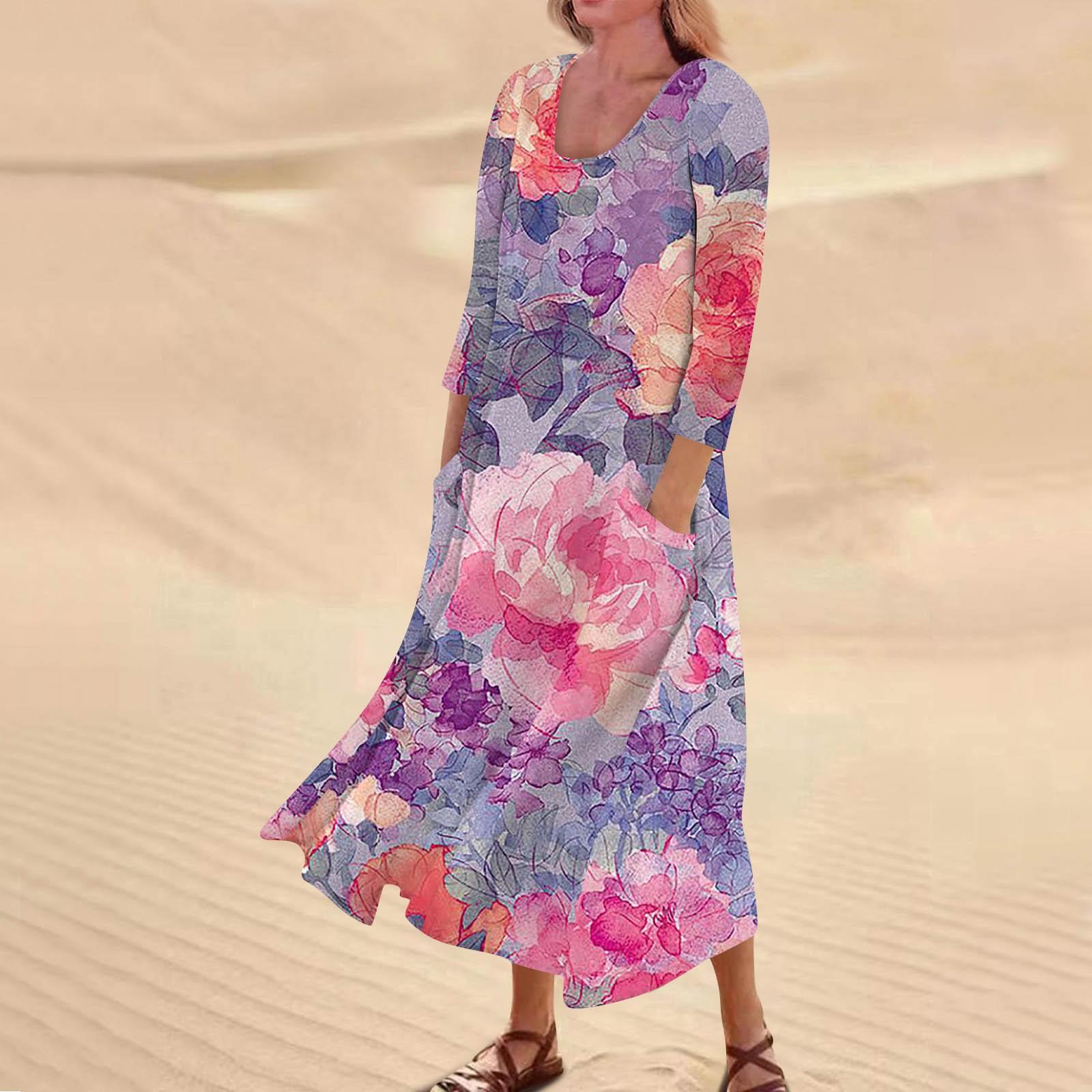 

Женское повседневное модное удобное платье с карманами и рукавами 3/4 с принтом XXL