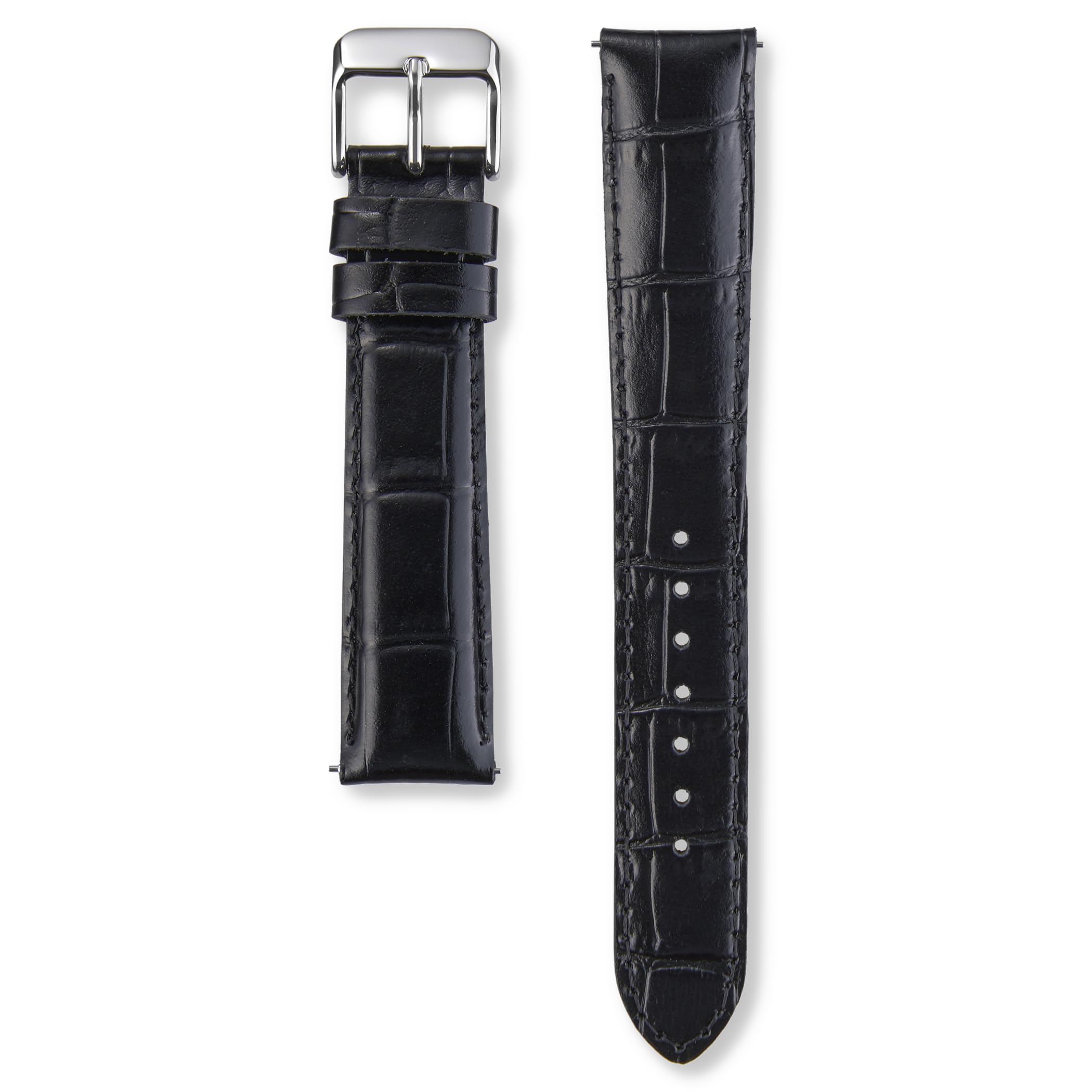 Seiko Watch Replacement Genuine Cowhide Crocodile Lug Width Buckle Width Smart Change [Seiko Watch] Band, Part, Leather, Embossed, Thick, 19mm, 16mm, чёрный