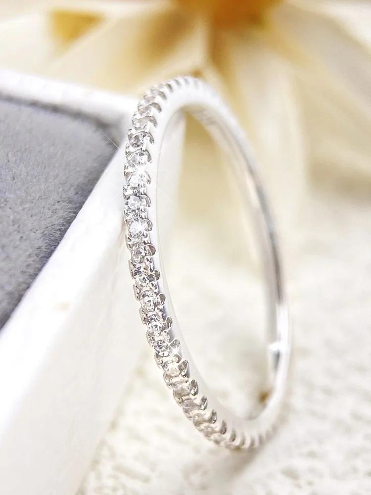 925 Sterling Silver 1.4MM Simple Elf Gorgeous Shiny Zircon Ring For Women Engagement Wedding Luxury High Quality Fine Jewelry