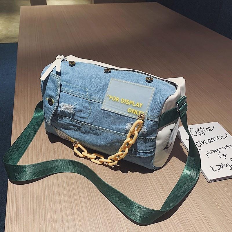 Fashion Boston Denim Shoulder Bags for Women Large Capacity Travel Designer Jean Crossbody Bag