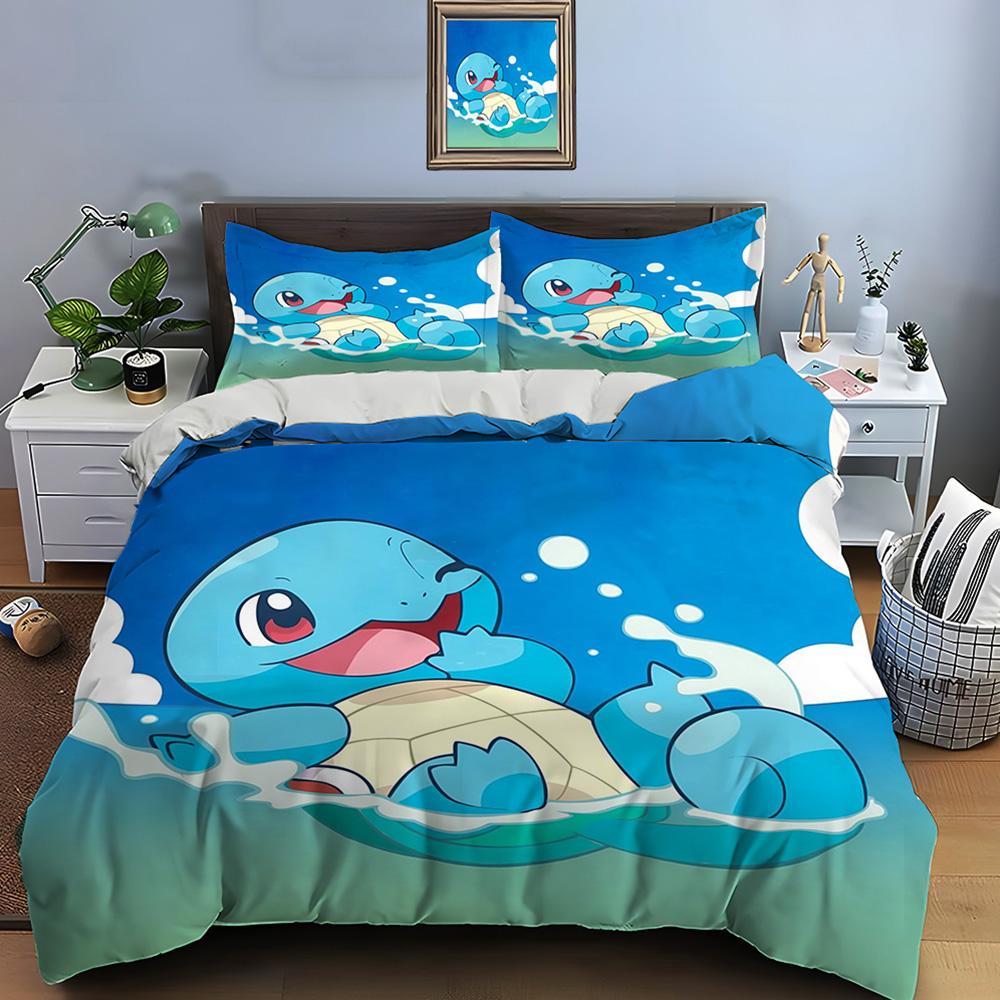 

10 Розмірів Набір Постільної Білизни з Принтом Pokemon Squirtle 3 Предмети Набір на Ліжко Розмір King Розмір Наволочка Доросла Покривало на Ліжко Спальня Набір Постільної Білизни для Подарунків AU Double 180X210cm