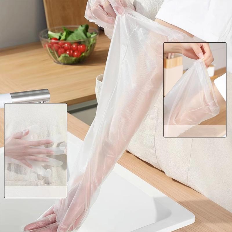 30Pcs Disposable Arm Guard Gloves Kitchen Household Cleaning Waterproof Elastic Drawstring Lengthened Cpe Long-Arm Gloves Women