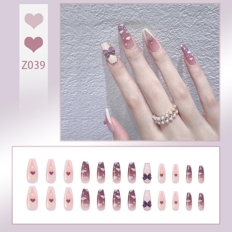 

Taro Purple Removable Bridal Press-on Nails – French Gradient Medium Long Nail Tips Glue Set