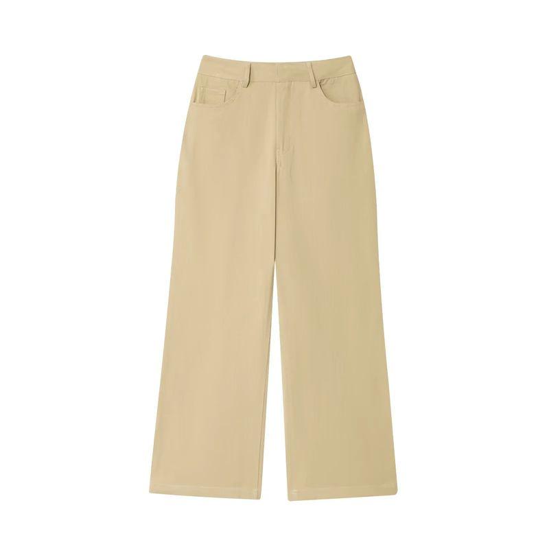 Cotton Blend Lapel Sleeveless Drop Shoulder Design Loose Vest 5216065 Mid Waist Wide Leg Trousers 5216064