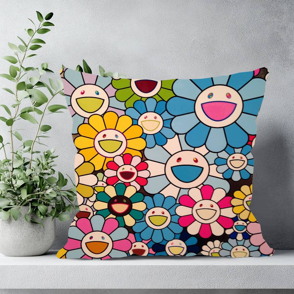 

T-Takashi Flowers M-Murakami Pillow Case Sofa Cushion Cover Room Home Decoration 26x26Inch