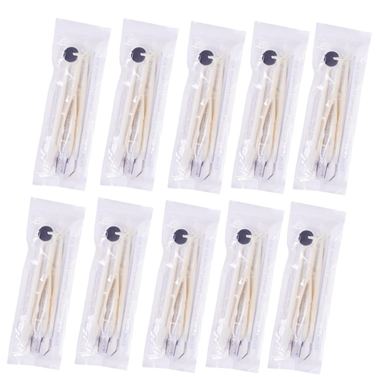 

10Pack Disposable Oral Cleaning Tool 3Pcs Set Mouth Mirror Tweezers Probe Dental Consumables Dental Examination Supplies