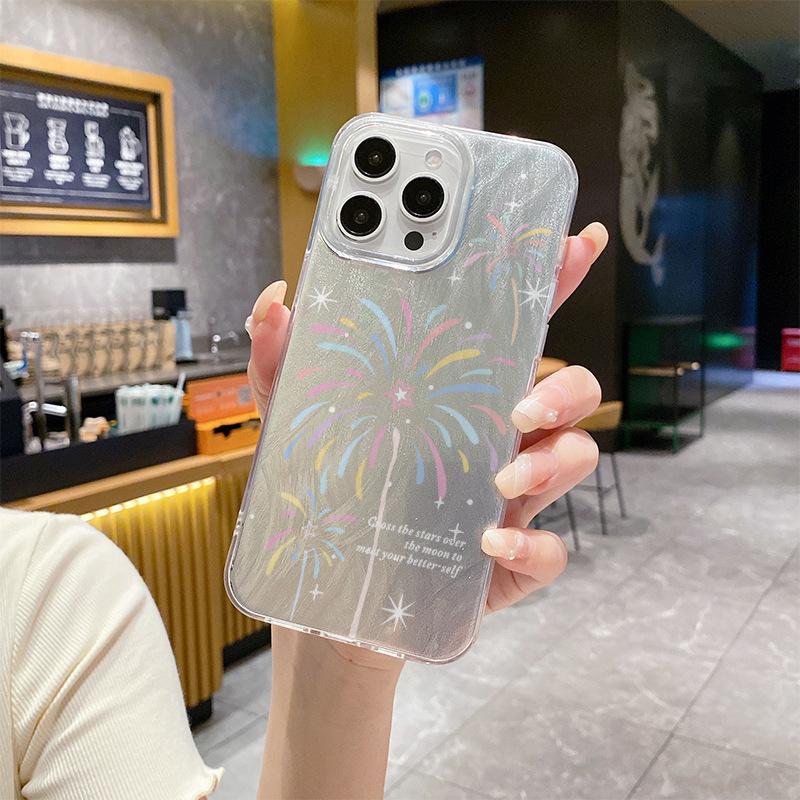 Simple Ins Feather Gauze Colorful Fireworks for Apple 16pro Mobile Phone Case Full Package for IPhone15 Laser High-end Sense
