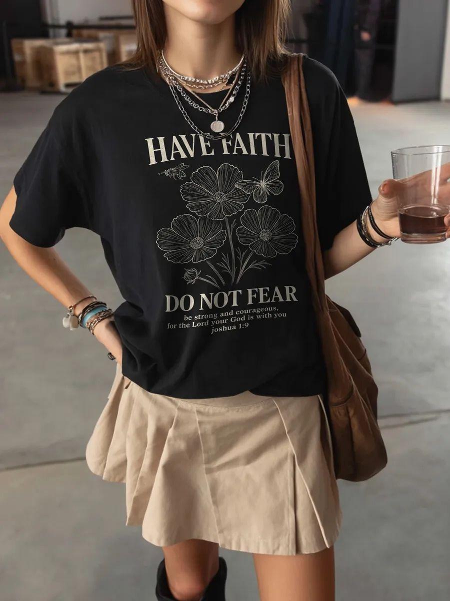 Oversized T-shirt with floral print “Have Faith” 3XL