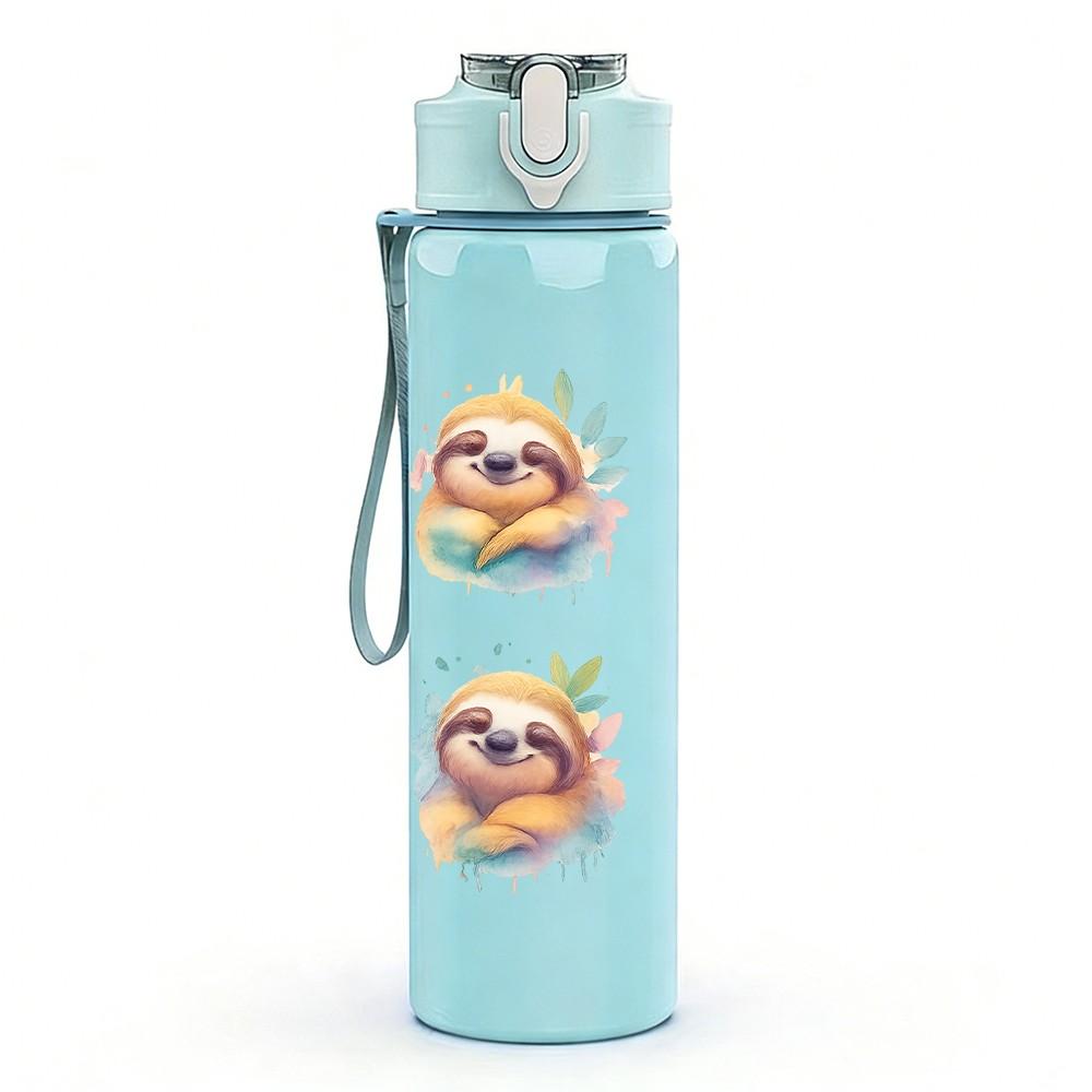 1PC Cute Sloth Group 750ml Color Plastic Sports Water Bottle Leakproof Flip Straw Lid Suitable for Sports Office Home Use