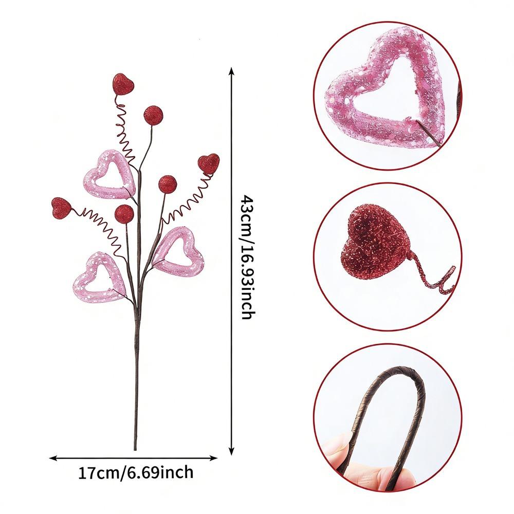 Red Heart Berry Valentine's Day Decoration Resin Handicraft Creative Exquisite Heart Berries Picks Artificial Twig