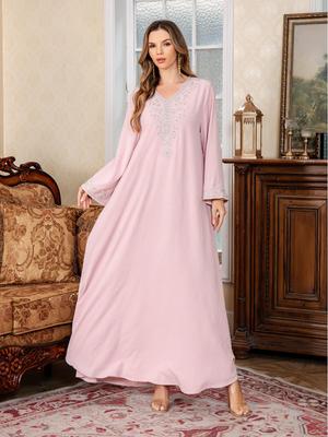 Elegant Arabic Embroidery Abaya Robe – Dubai Style Long Dress for Women