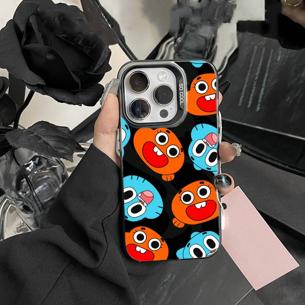 Custodia per Telefono D-Gumball e Darwin Per iPhone 17,16,15,14,13,12,Pro MAX Nera Opaca Cover Antiurto