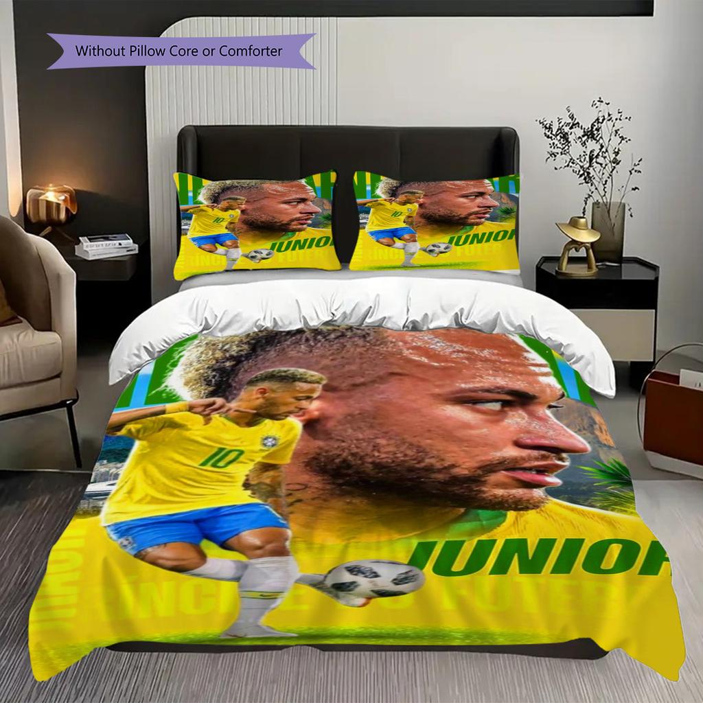 Biancheria da letto con vibrante arte calcistica di Neymar Jr (1 * copripiumino + 2 * federa, senza nucleo) Set Lenzuola Regalo di Compleanno di Natale Piatto 2D