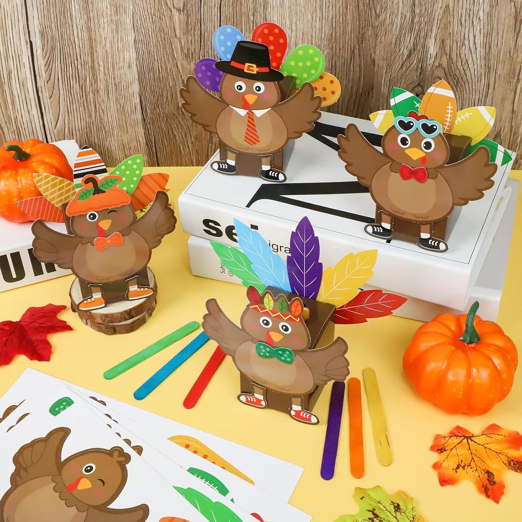 Yewfold Fall Thanksgiving Crafts, 12Pcs DIY Turkey Cutout Boxes Thanksgiving Personalized Gifts, Fall Turkey Arts Crafts for Classroom Party Favors