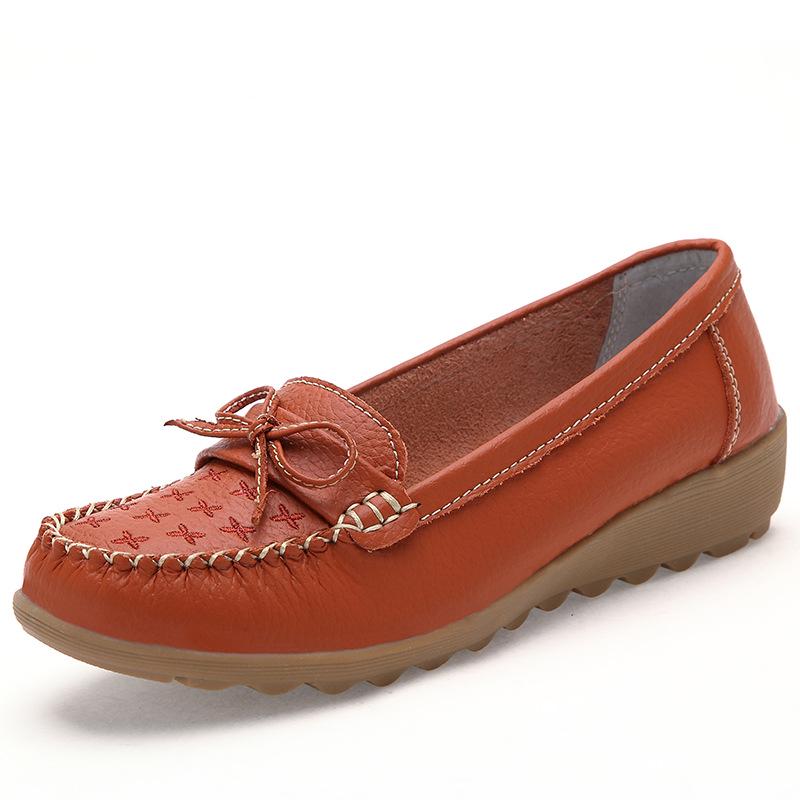 Women Genuine Leather Ballet Flats Elastic Soft Casual Walking Shoes Flat Pumps Comfortable Driving Shoes Mother Shoes