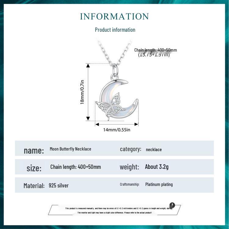Everjoy Exquisite Moon Butterfly Necklace in S925 Sterling Silver - Versatile Women's Jewelry Accessory