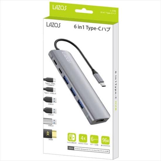 Leader Media Techno LAZOS USB 4K HDMI PD Silver 3.1 Type-C Hub, 6-in-1, Port, Port,