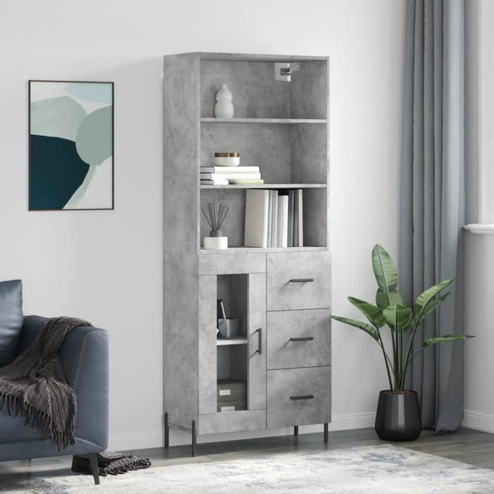 VidaXL Buffet haut Gris béton 69,5x34x180 cm Bois d'ingénierie 3189521