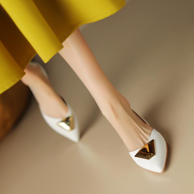 Mode NEU Sommer Damen Sandalen Zehenbedeckt Slingback Schuh Spaltleder Schuhe für Damen Spitzschuh Niedriger Absatz Schuhe Metall Schnalle Pantoletten