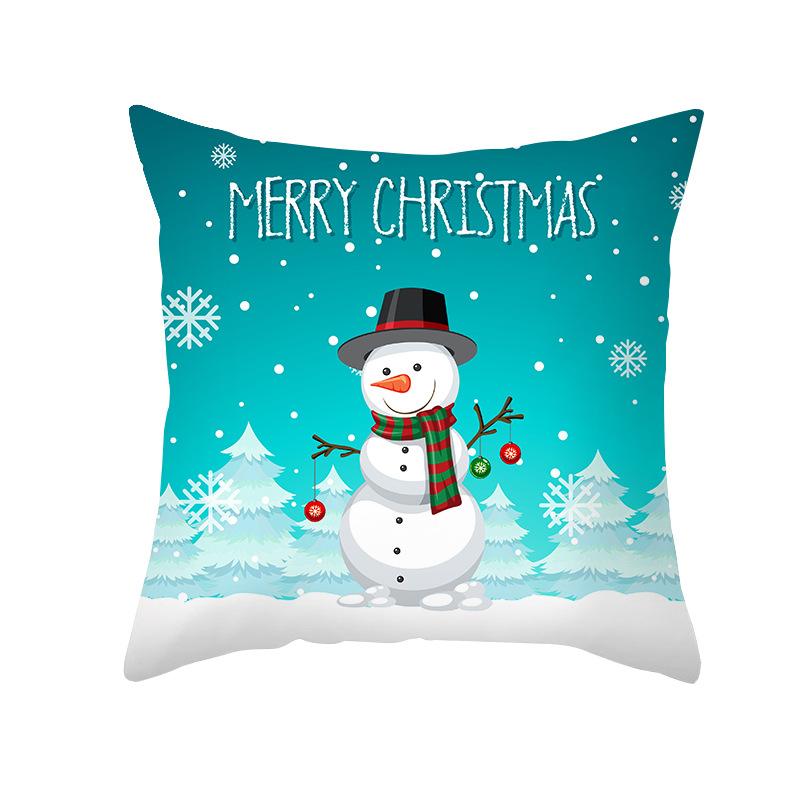 Christmas Pillow Cover Peach Skin Cartoon Print Santa Claus Pillow Home Living Room Sofa Cushion Cover