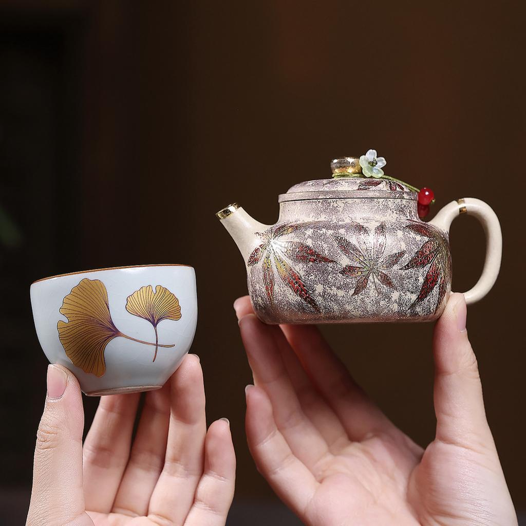 111ml Authentic Yixing Purple Clay Teapots Handmade Gold Drawing Pot Raw Ore Benshan Green Mud Kettle Zisha Teaset Decoration