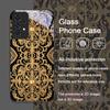Golden Vintage Embossed Tempered Glass Phone Case for Samsung Galaxy A06 A17 A55 A54 A53 A52 A36 A14 A31 5G Floral Pattern Cover