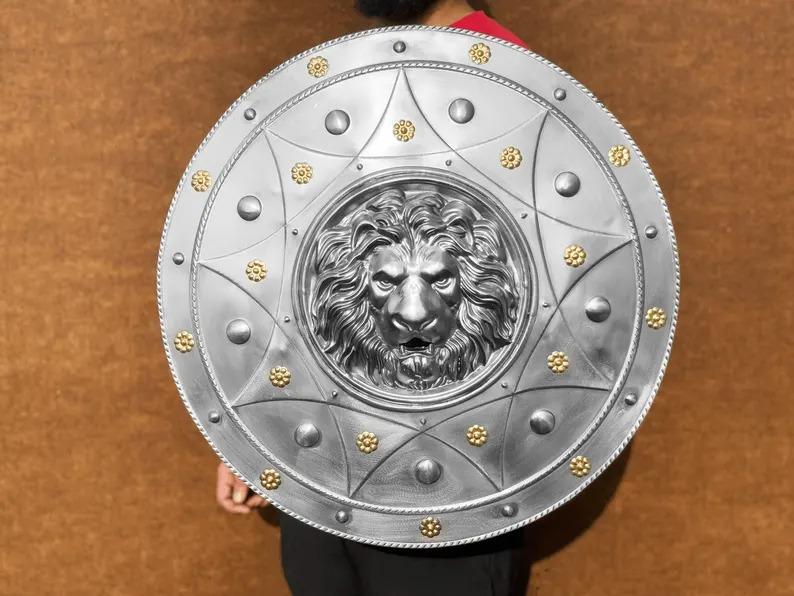 Medieval Lion Face Shield | Steel Armor Replica for Cosplay Display | Knight Battle Shield | Perfect Gift for Events & Décor