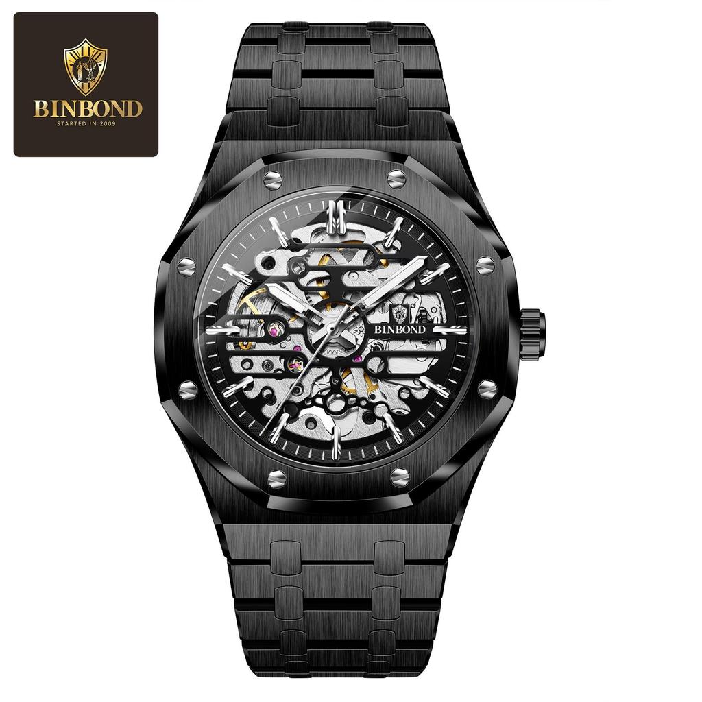 Binbang Men's Automatic Waterproof Skeleton Mechanical Watch - High-End Alloy Design