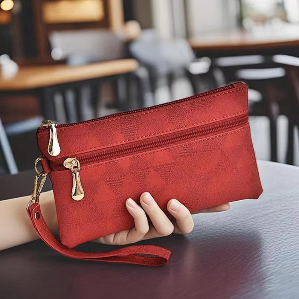 

Simple Large Capacity Women Long Wallets PU Zipper Clutch Bag Wrist Strap Multifunctional Money Pouch Female Phone Purses