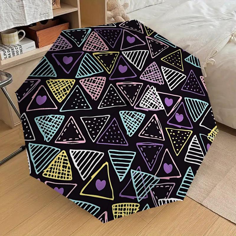 1pc Triangle Pattern Automatic Open/Close Umbrella, 8-Rib Sturdy Frame, Umbrella for Travel, Everyday, Formal Events yy251126016