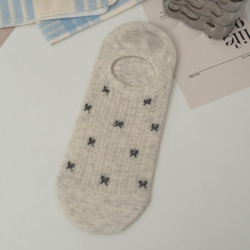 Women's Spring/Summer Mesh Bow Invisible Boat Socks - Korean Style, Thin & Boneless